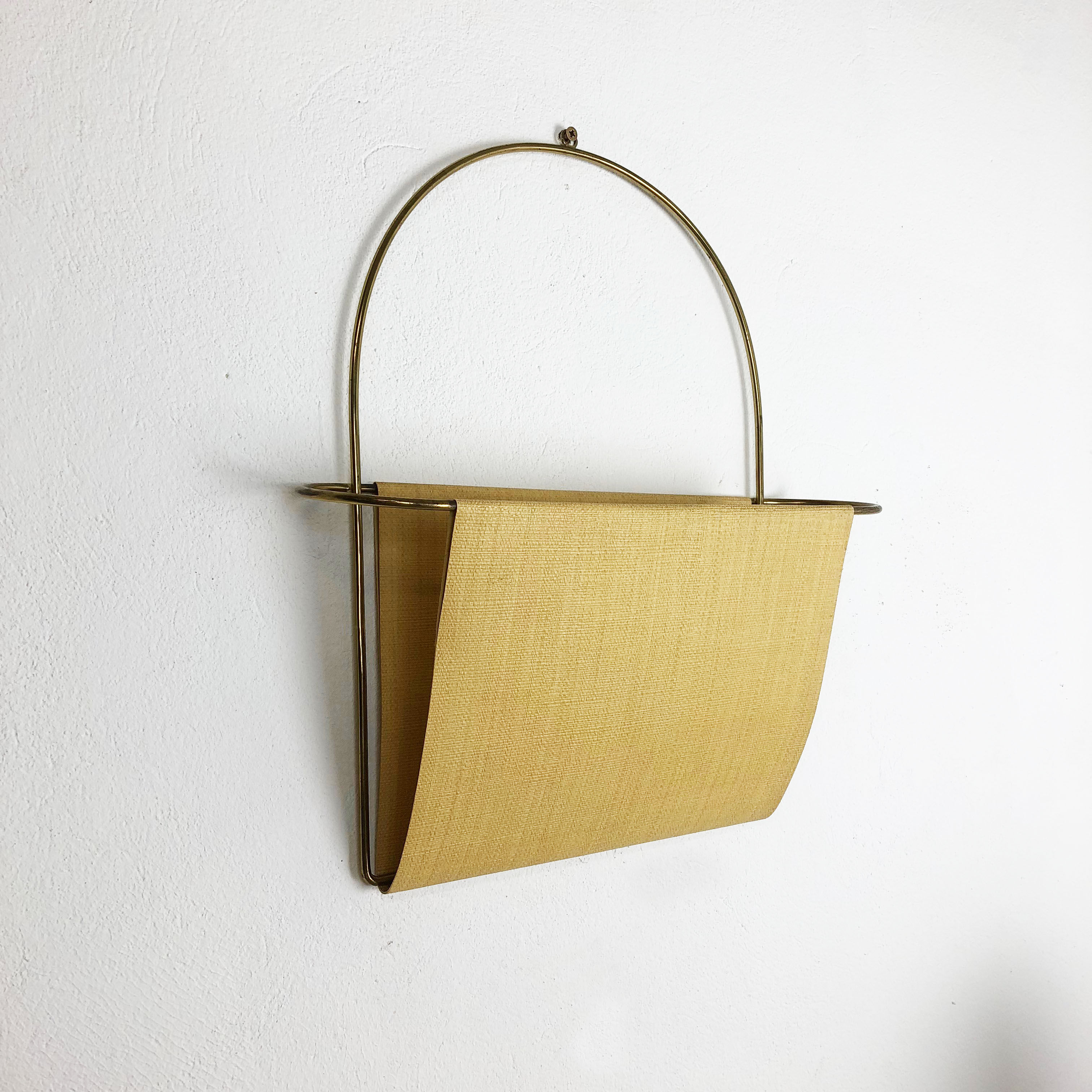 Vintage Brass Wall Hanging Magazine Holder, Austria, 1950s