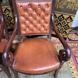 Suite of 4 armchairs period Restoration leather and mahogany