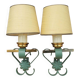 2 old wall lights in brass and painted wrought iron