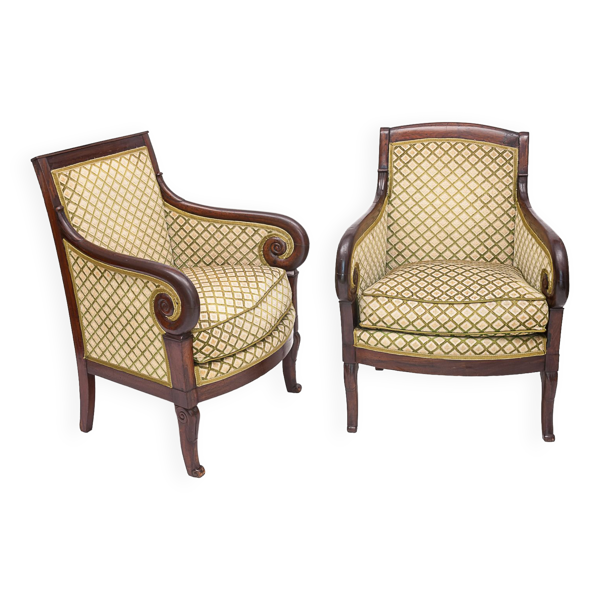 Duo de bergères, époque Empire. Velours de soie