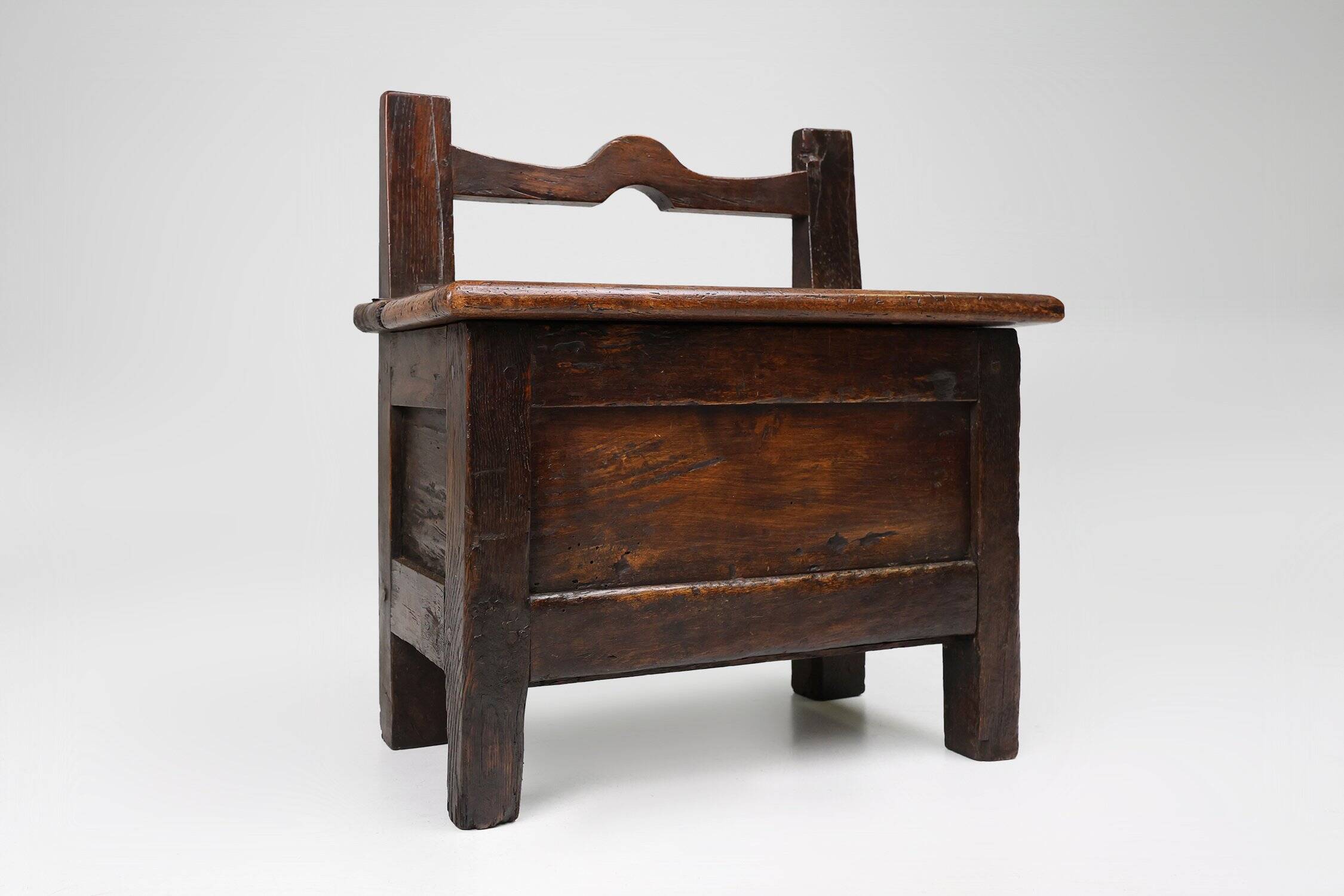 Antique French Wooden Stool with Storage