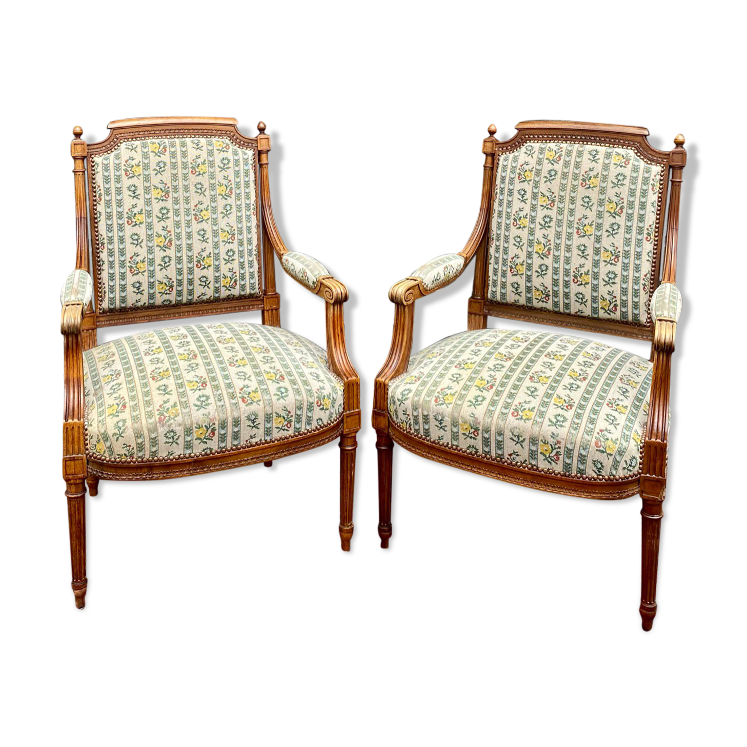 Pair of armchairs in natural wood louis xvi style xix century