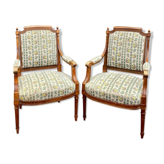 Pair of armchairs in natural wood louis xvi style xix century