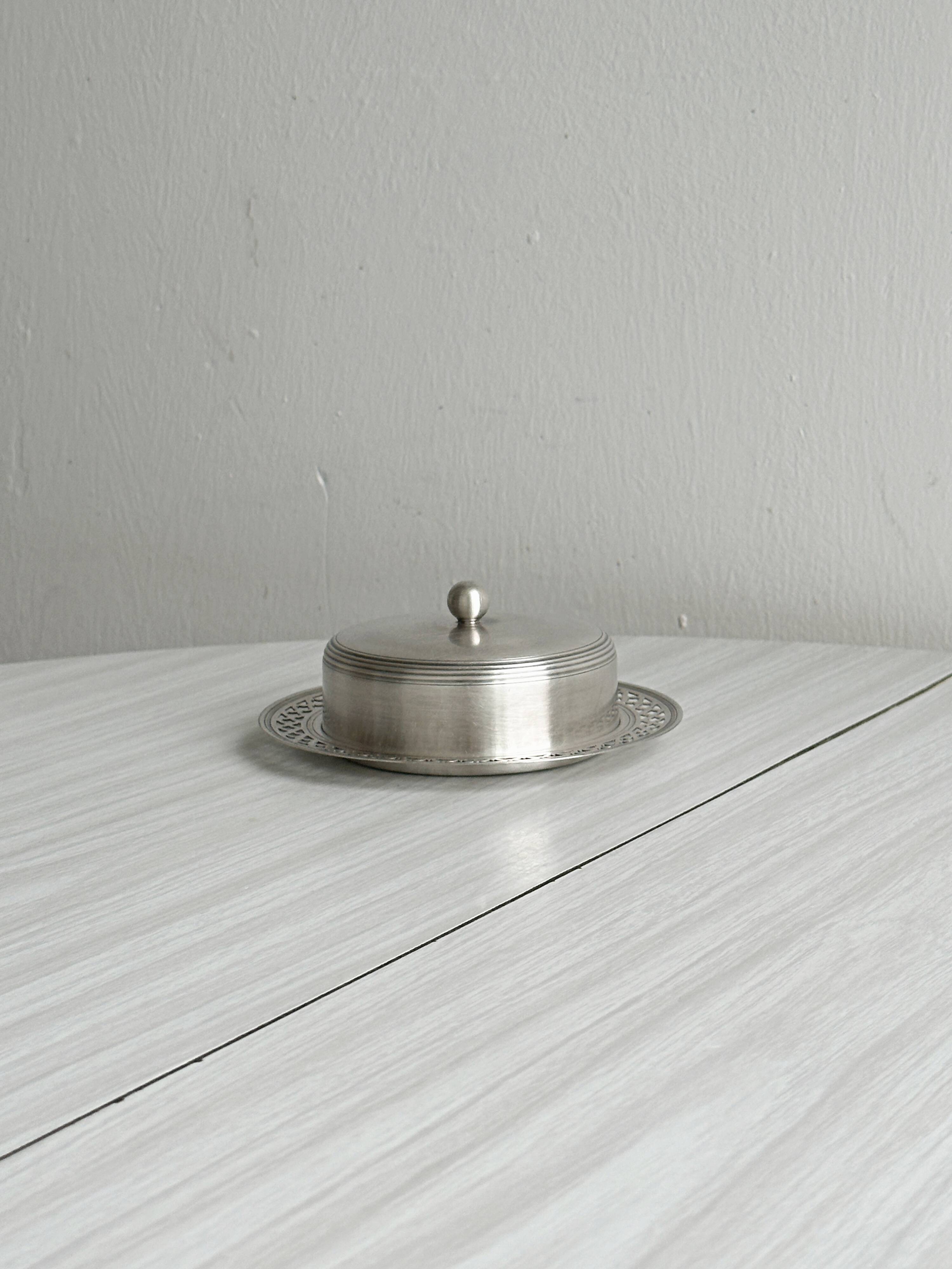 antique metal butter dish