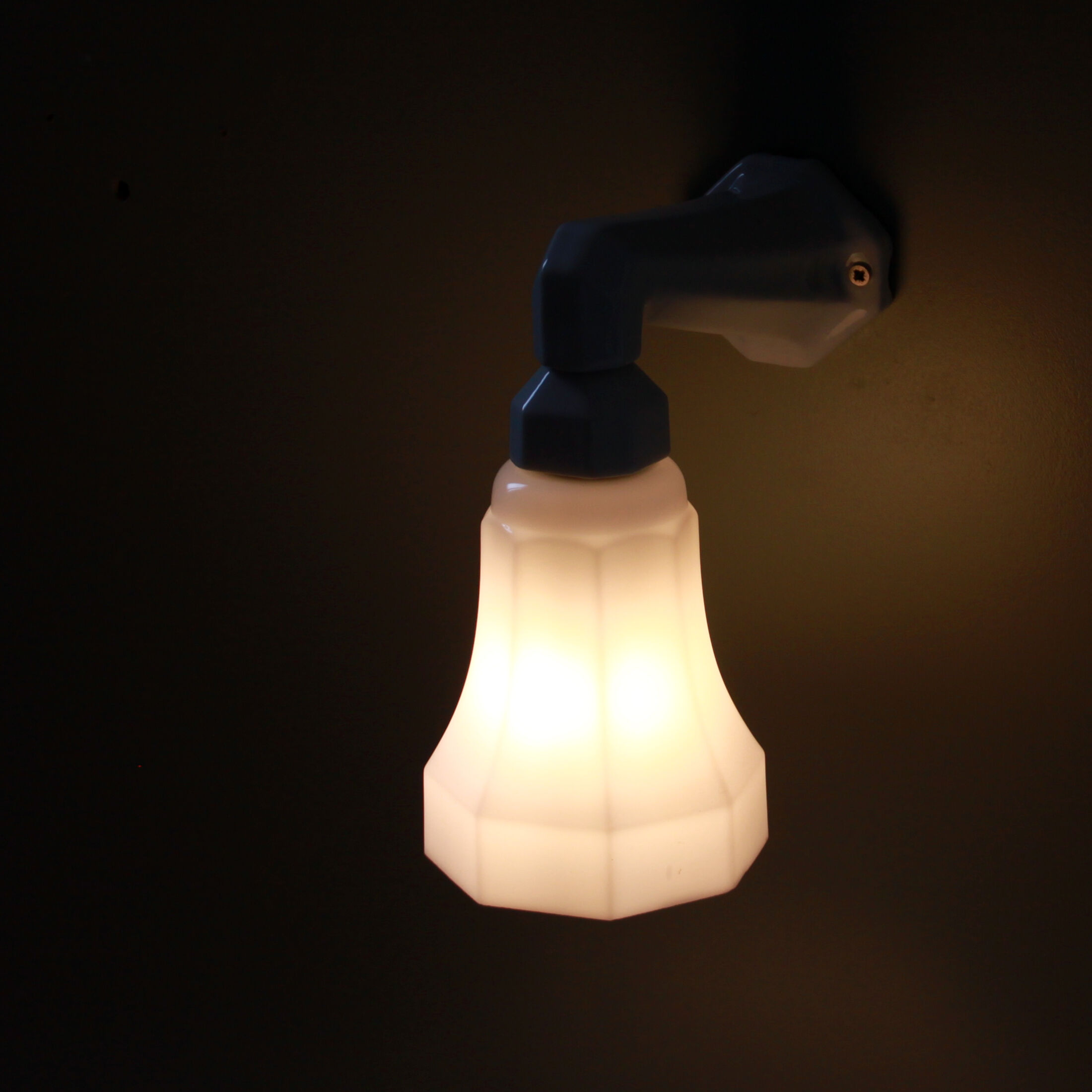 Applique murale col de cygne porcelaine céramique tulipe verre opaline blanche