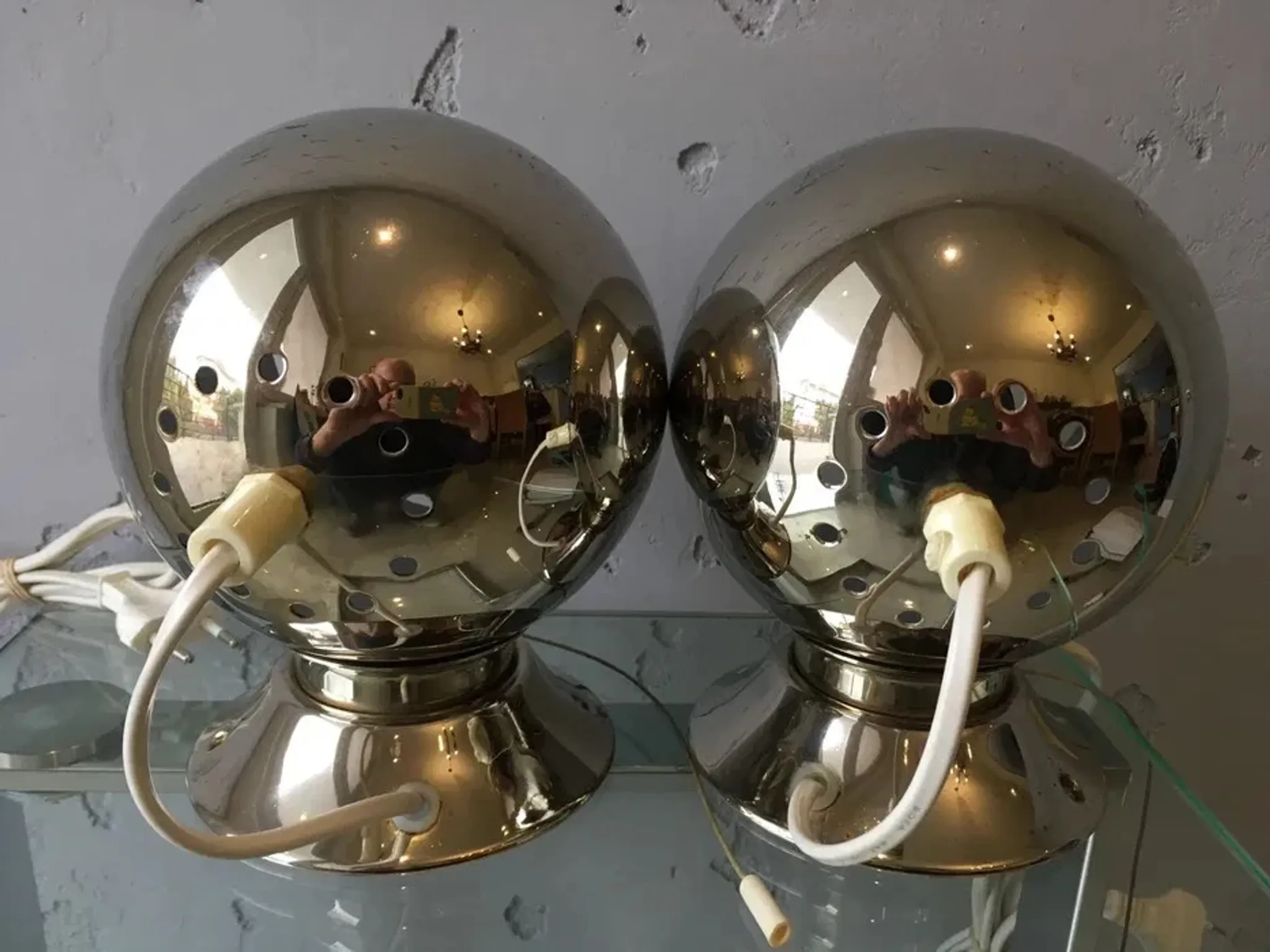 Pair of Abo Randers Eye Ball table lamps, brass-plated, Denmark, 1970s