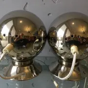 Pair of Abo Randers Eye Ball table lamps, brass-plated, Denmark, 1970s