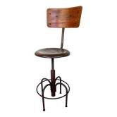 Chaise industrielle réglable ancienne avec dossier, pièce de caractère