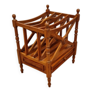 Porte-revues vintage tout en bois massif avec tiroir style anglais 60x45 cm