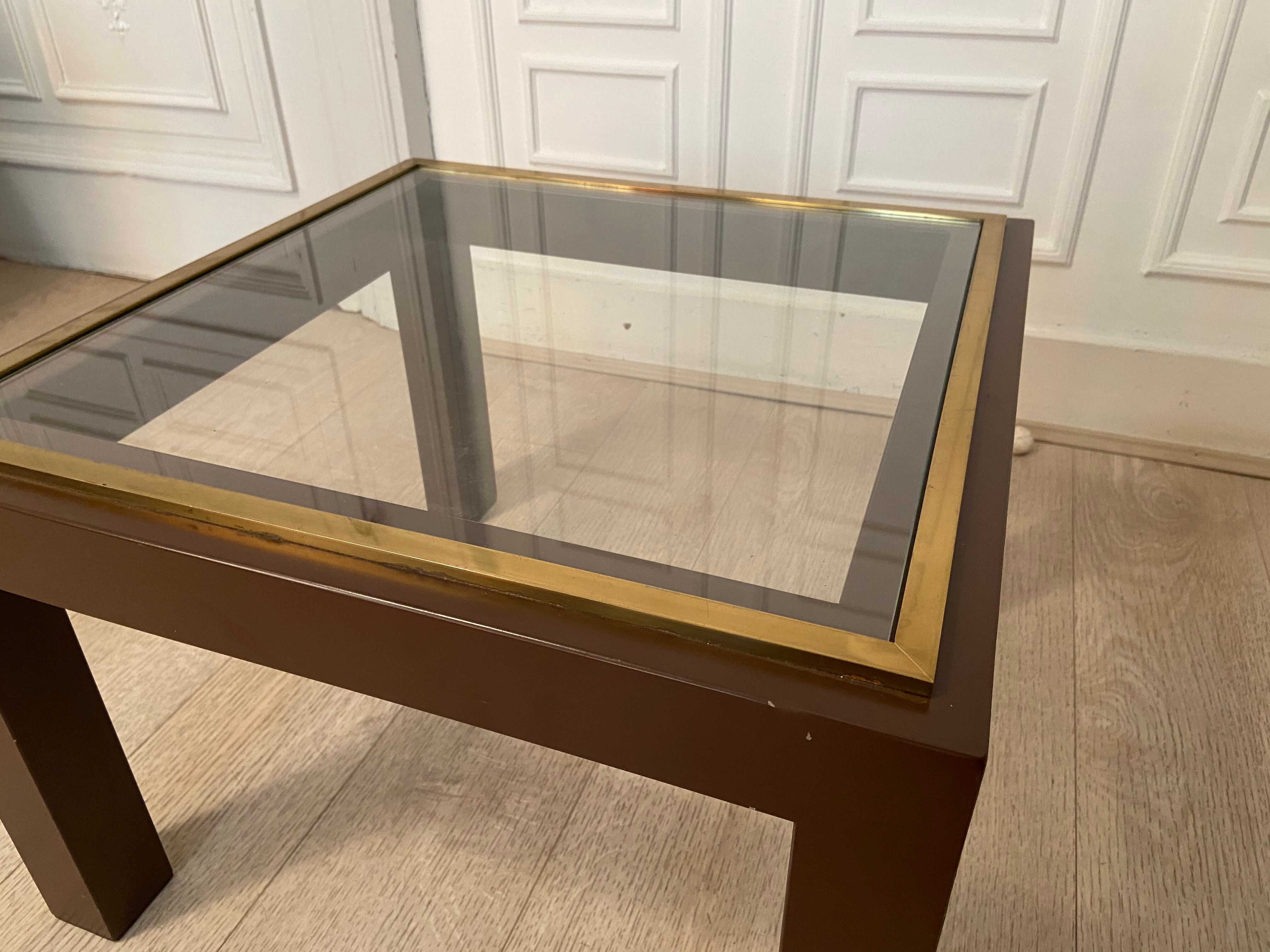 Brown laqué steel coffee table, Belgium, 1980