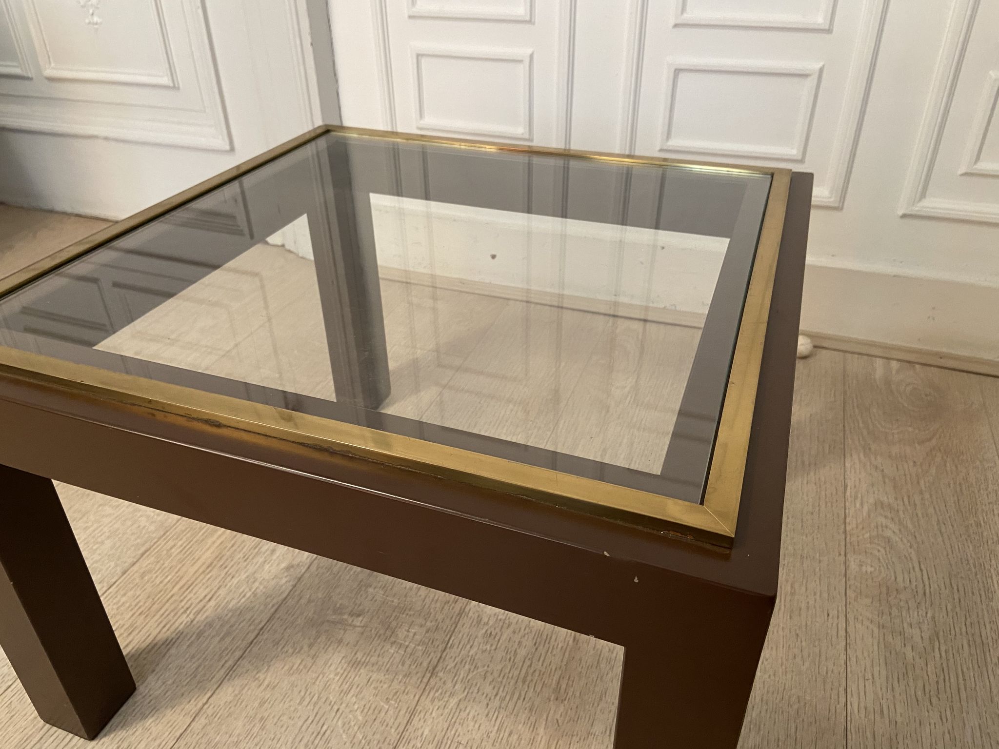 Brown laqué steel coffee table, Belgium, 1980