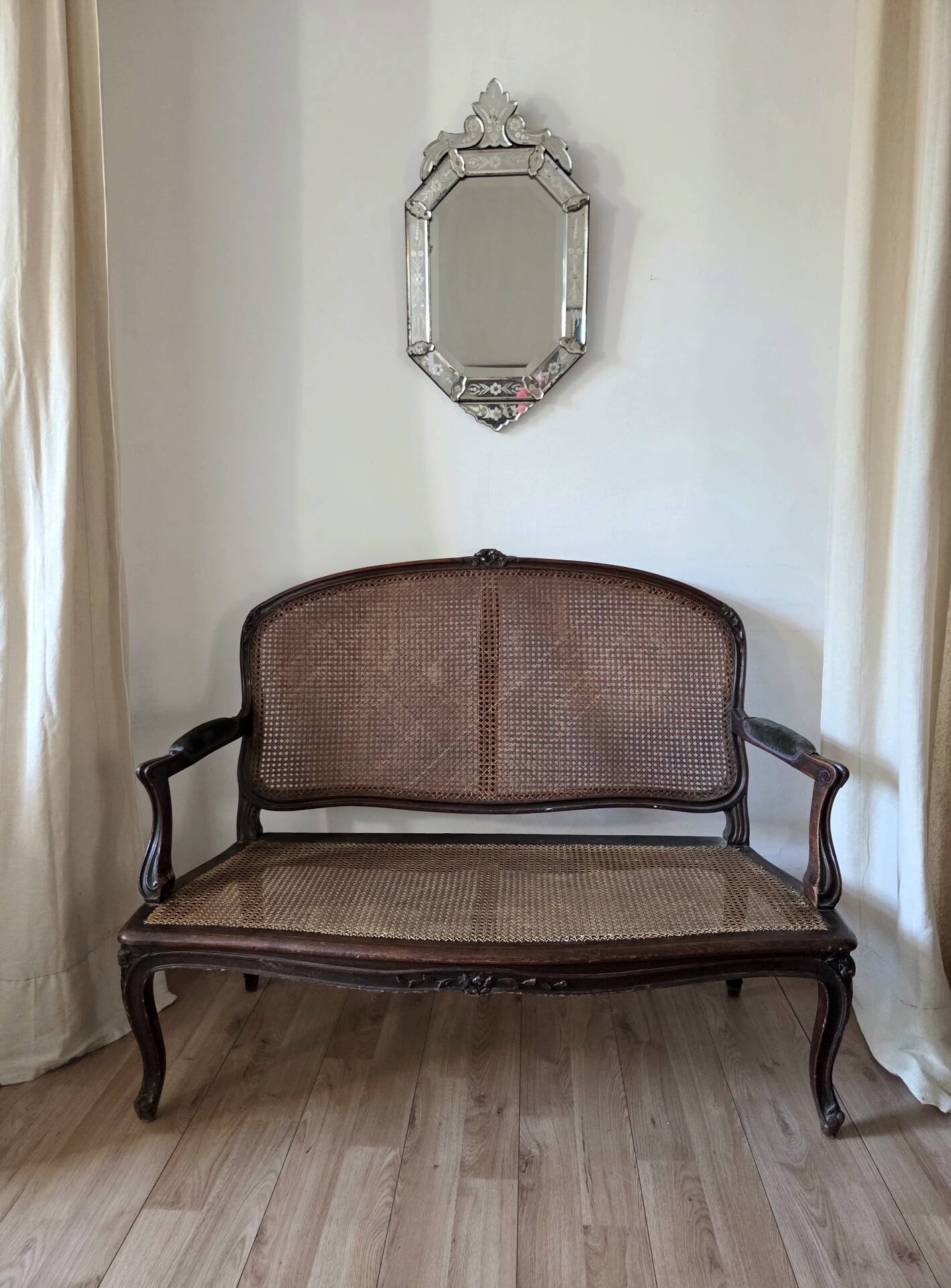 Caned bench in Louis XV style