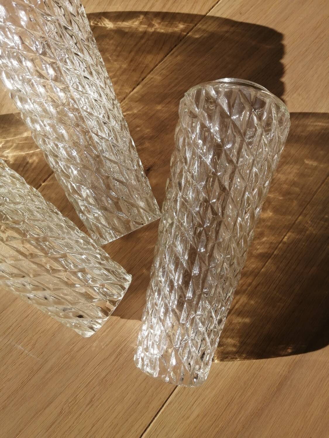 Set of 3 vintage molded glass tulips