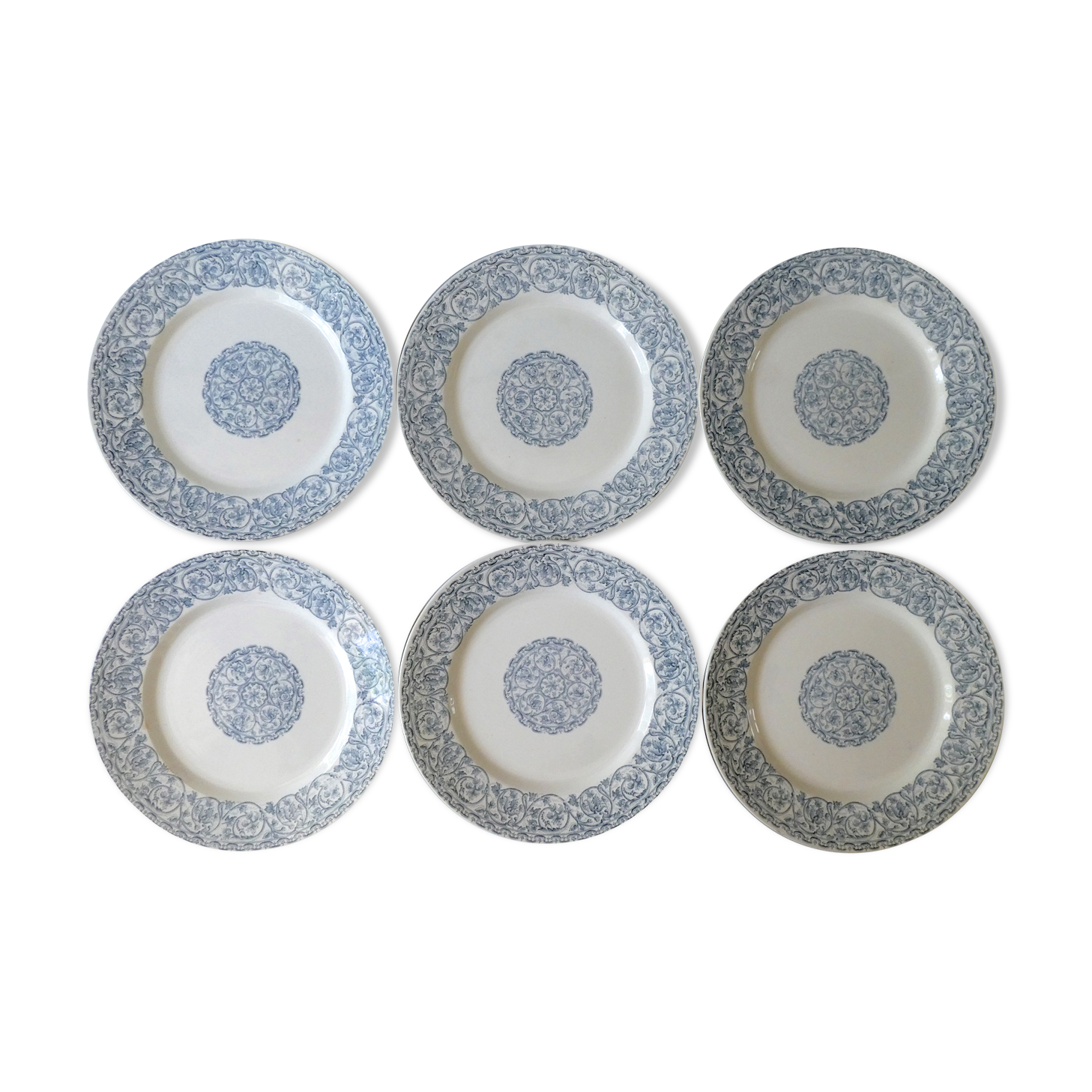 Set of 6 plates Creil Montereau Terre de Fer, Renaissance model, late XIX