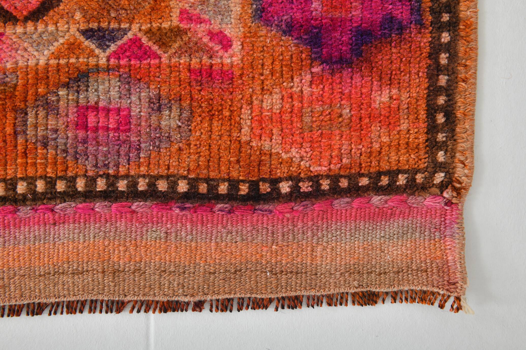 Long Tapis Couloir Vintage Orange et Fuchsia à Motifs Géométriques,91x278Cm