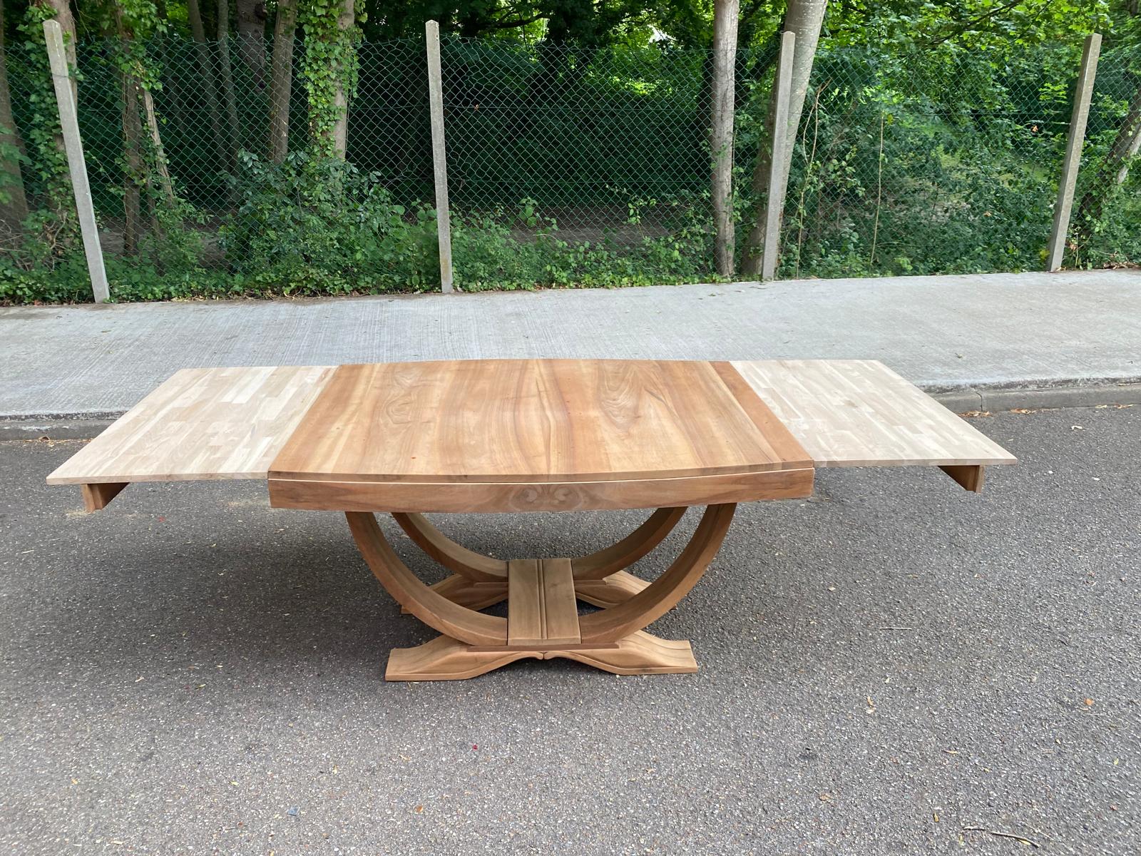 Art Deco extendable dining table, renovated in solid walnut with a central leg, 193.