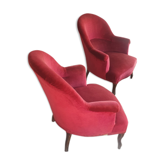 Paire de fauteuils crapaud velours