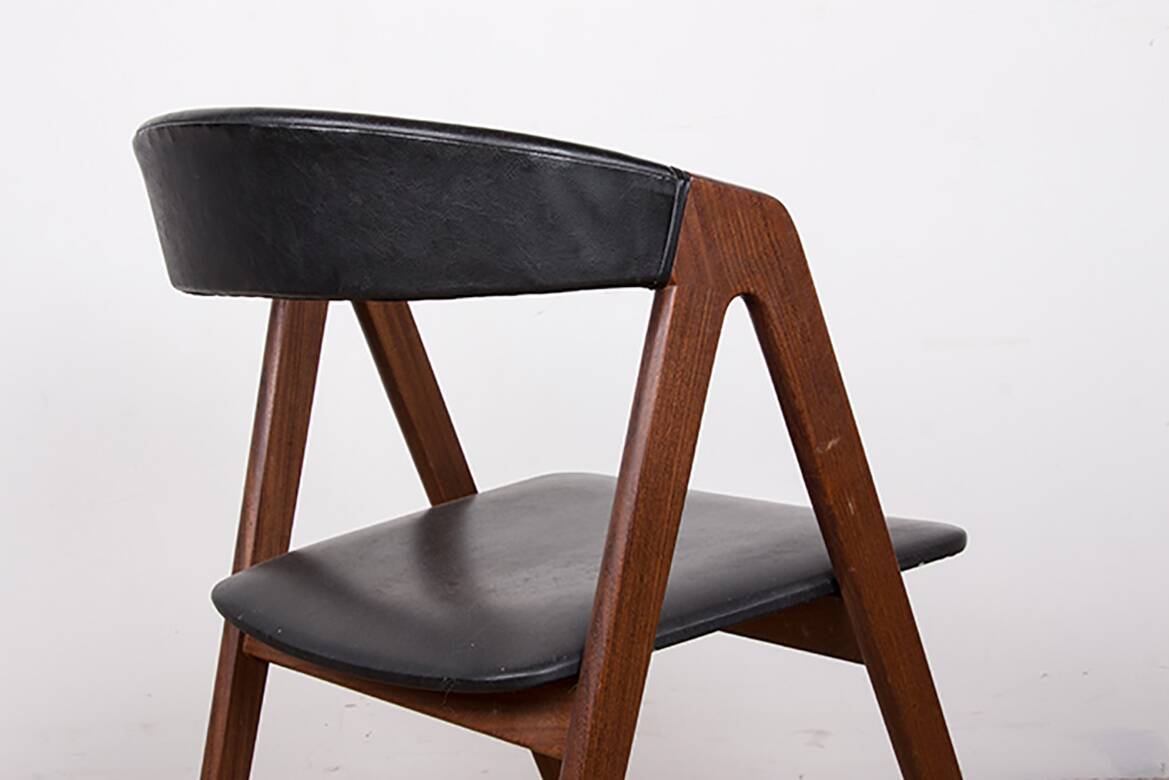 4 Danish chairs in Afromosia and skai model 205 by Thomas Harlev
