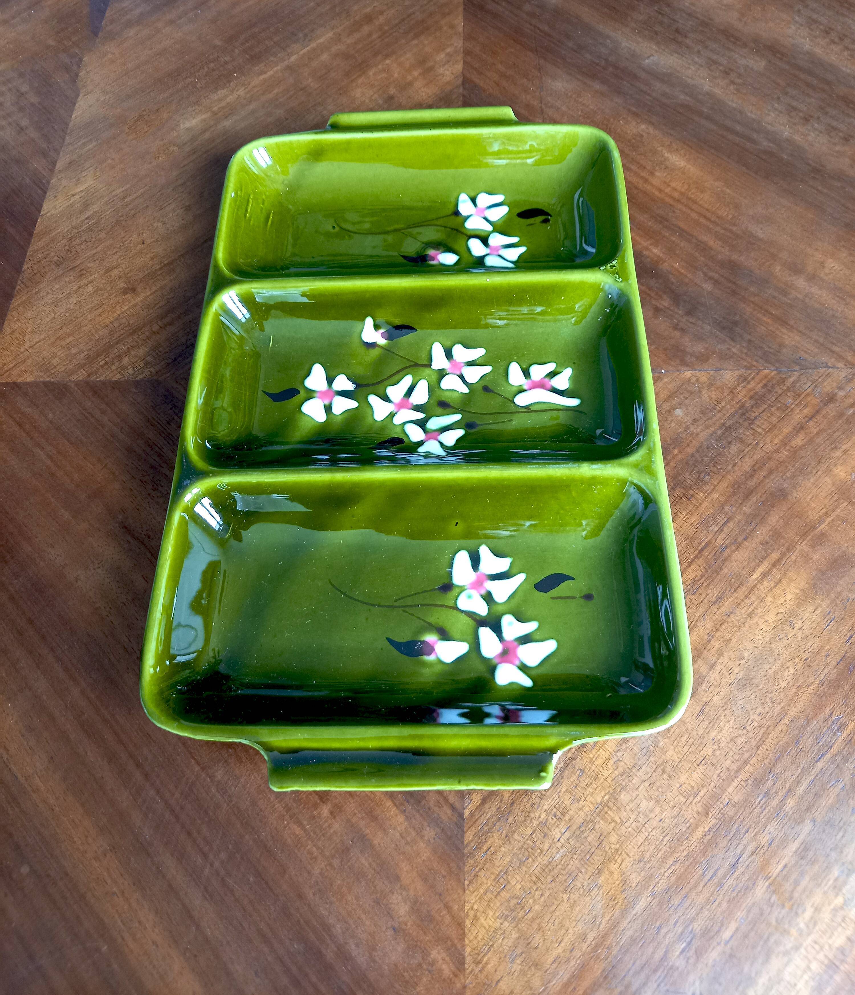Former servant 3 compartments Glazed ceramic Signed Poët-Laval Vintage pottery 50s
