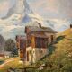 Old painting, Swiss mountain landscape signed H Herzer, mid-XX century