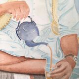 Watercolor portrait Tea time 1970
