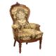 Fauteuil ancien umbertin en noyer et tissu, Italie, XIX Century