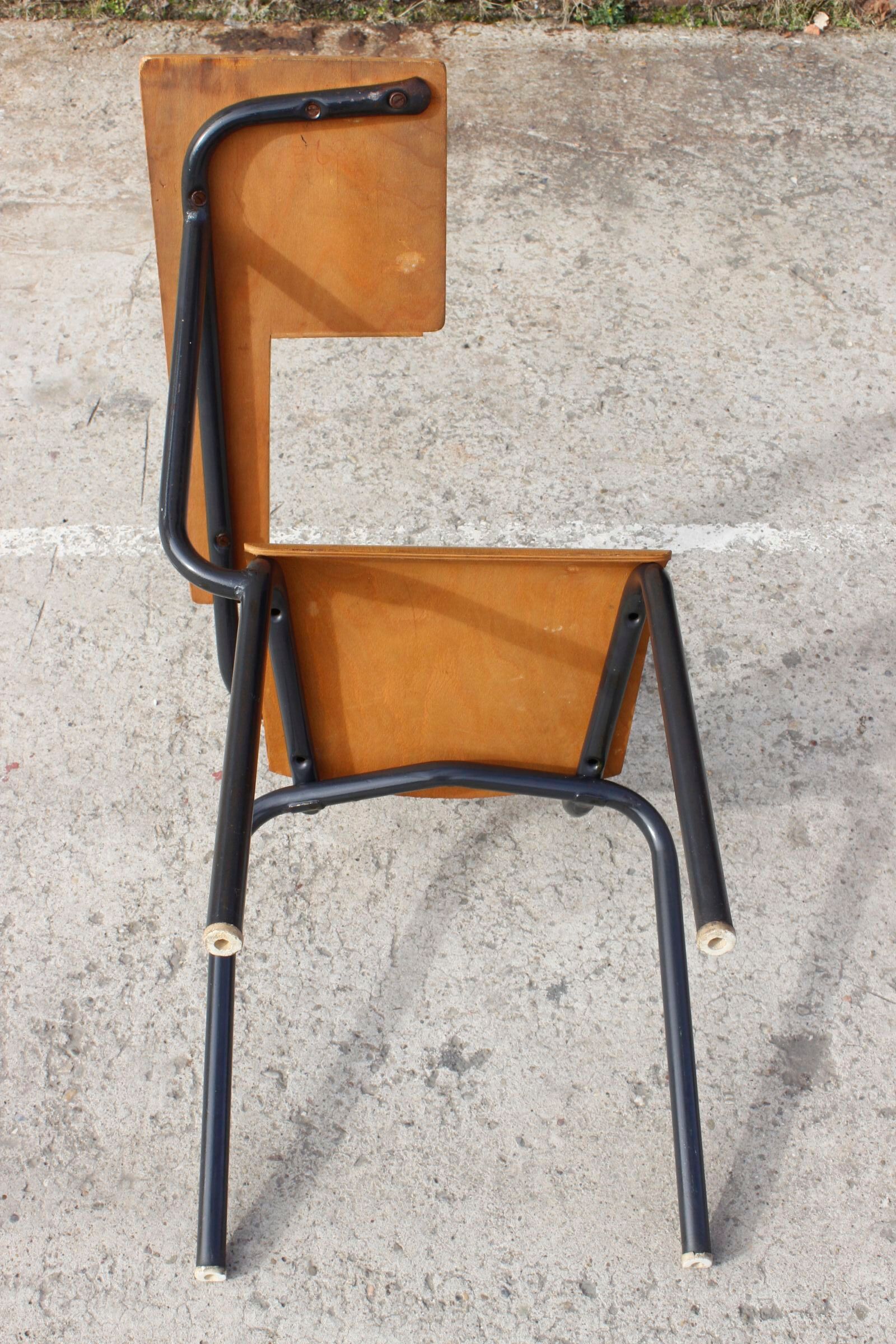Student desk chair in steel & wood, France 1950s