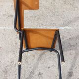 Chaise pupitre d'étudiant en acier & bois, France 1950s