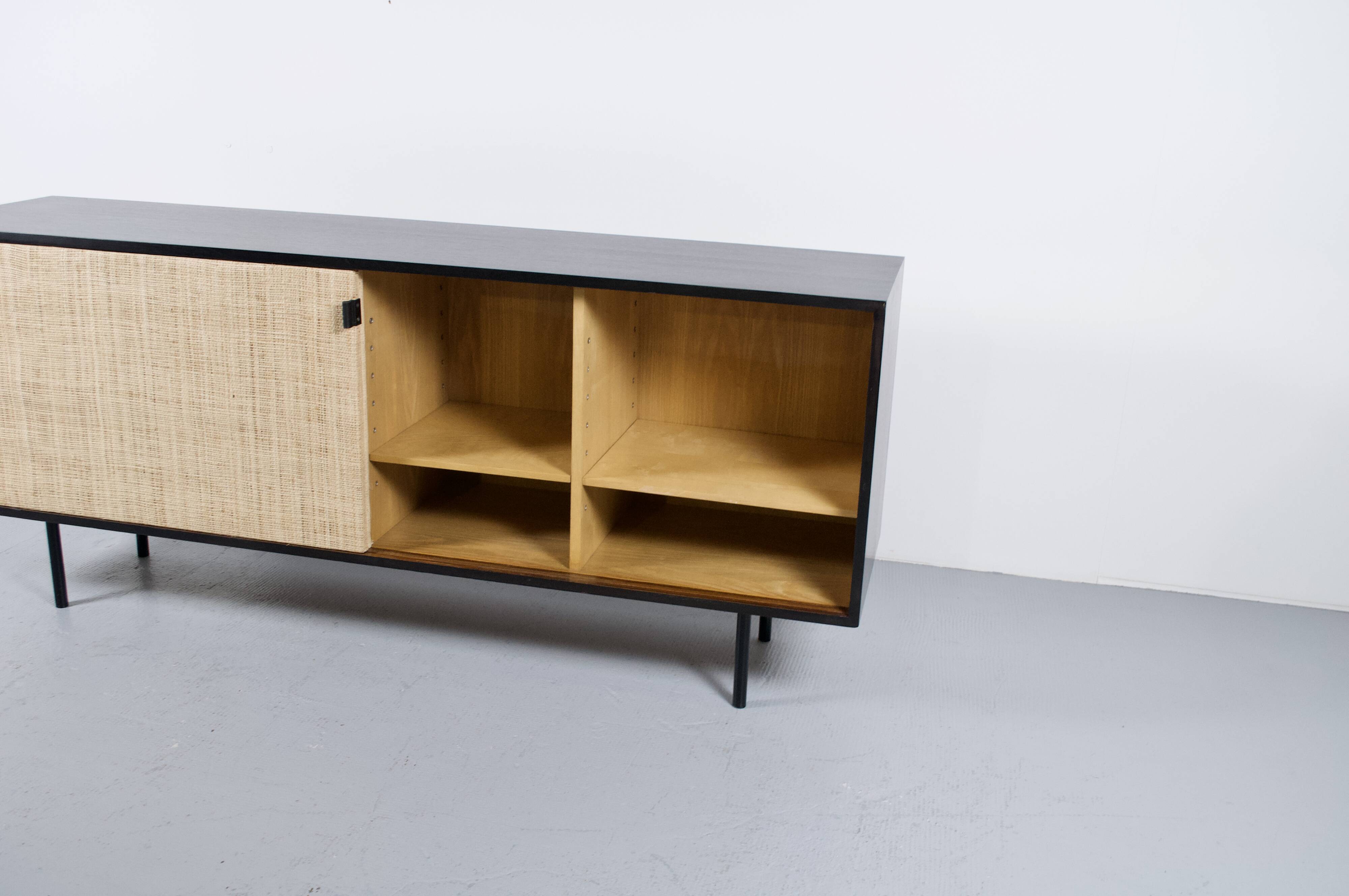 Enfilade florence knoll model 116 wood leather and raffia 1960