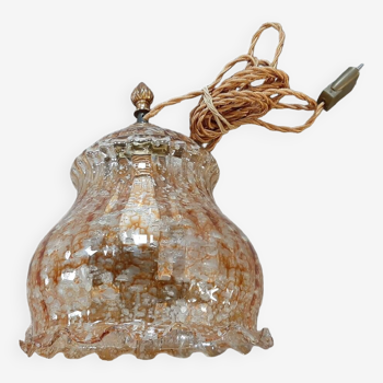 Glass and brass pendant light, vintage, 1960s