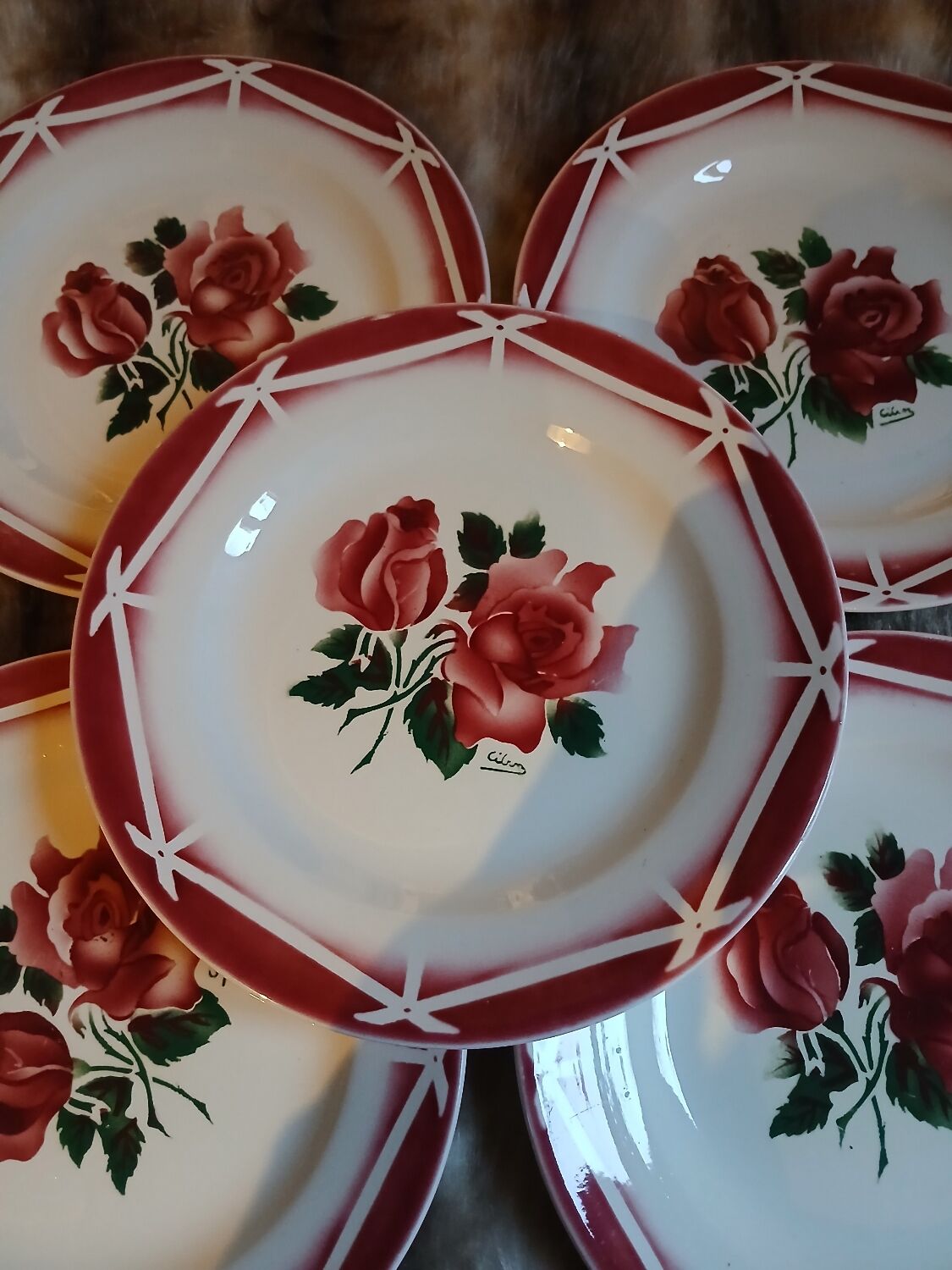 6 assiettes à dessert anciennes Digoin et Sarreguemines