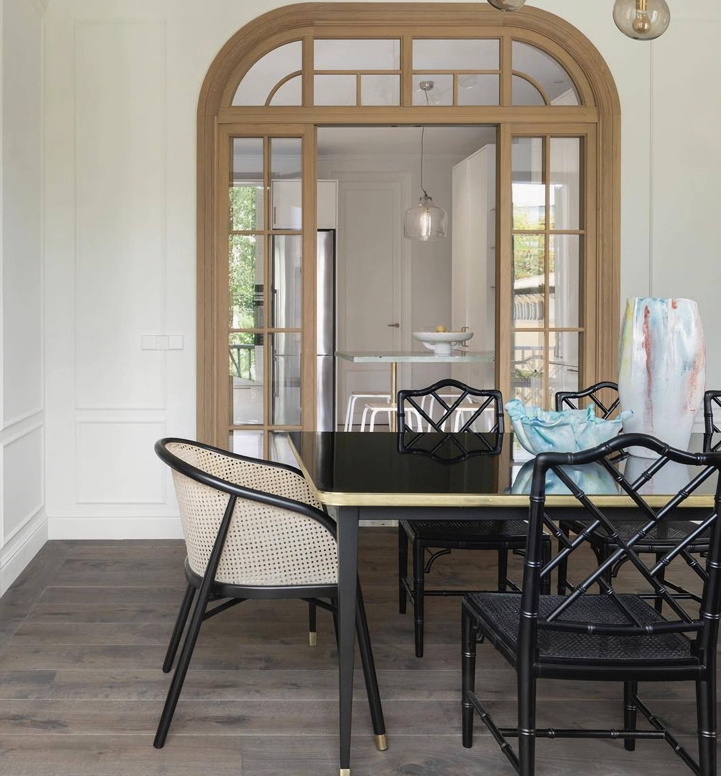 Dining Table, High Gloss Laminate, Brass, Tapered Legs, Navy Blue - XL