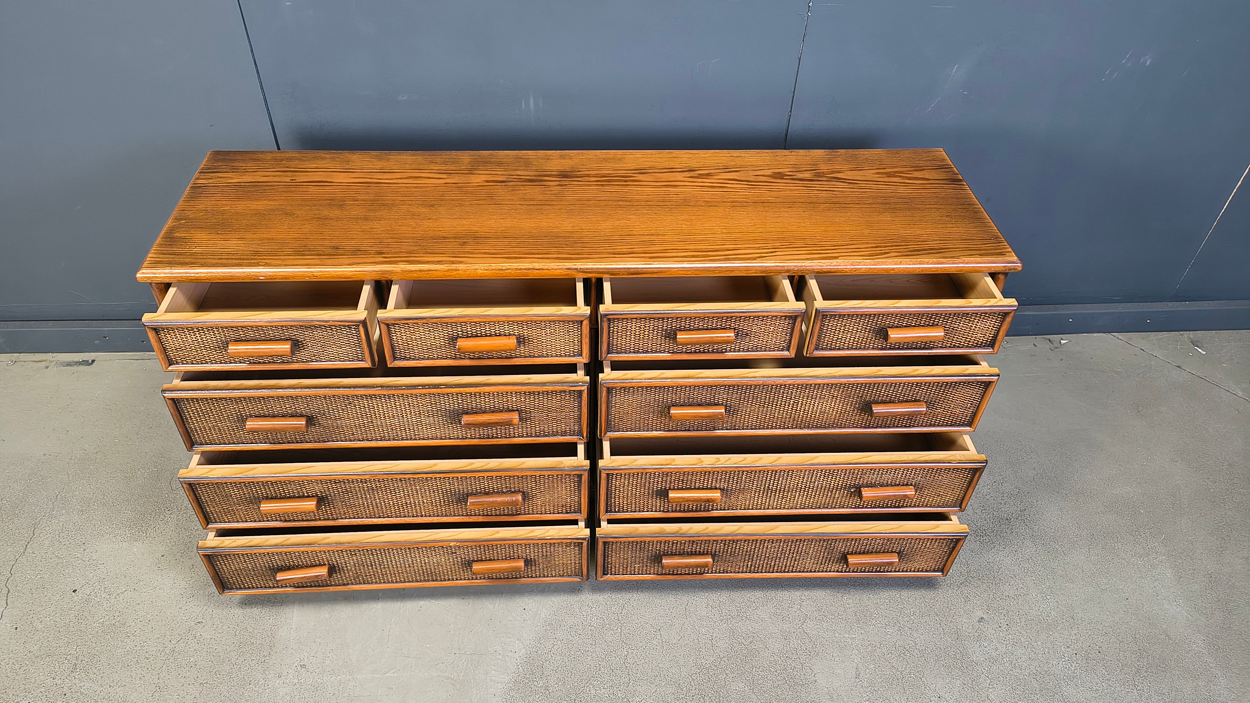 Vintage rattan and bamboo chest of drawers, 1970s