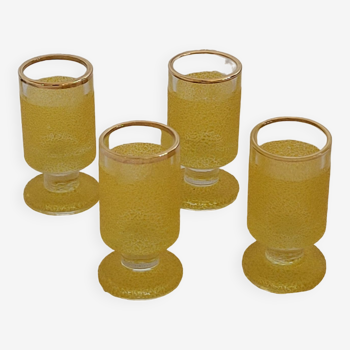 4 petits verres à pied jaune granité - vintage