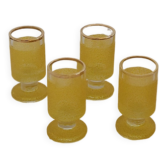 4 petits verres à pied jaune granité - vintage