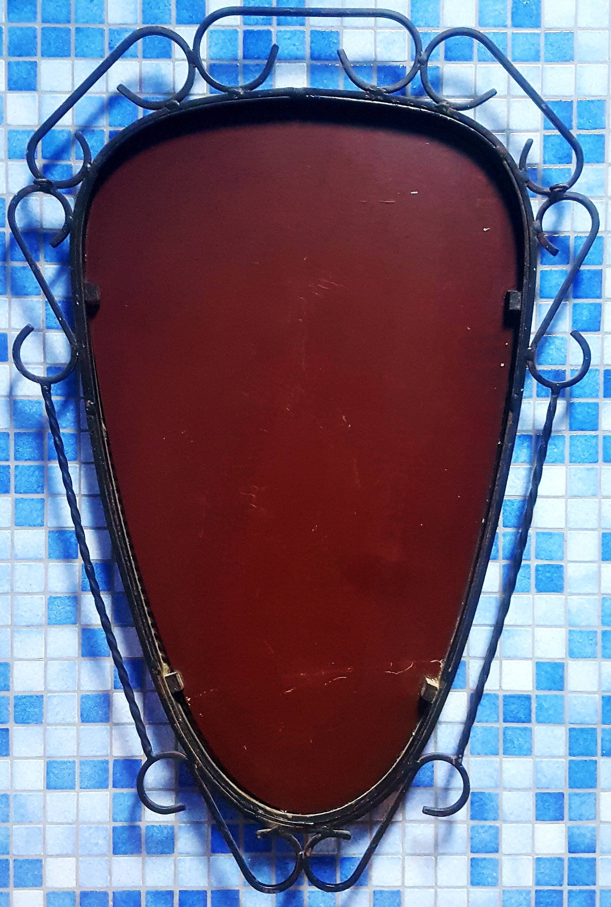 Oval mirror wrought iron 50s 46x70cm