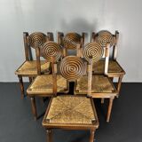 6 Farmhouse wood turned rush dining chairs