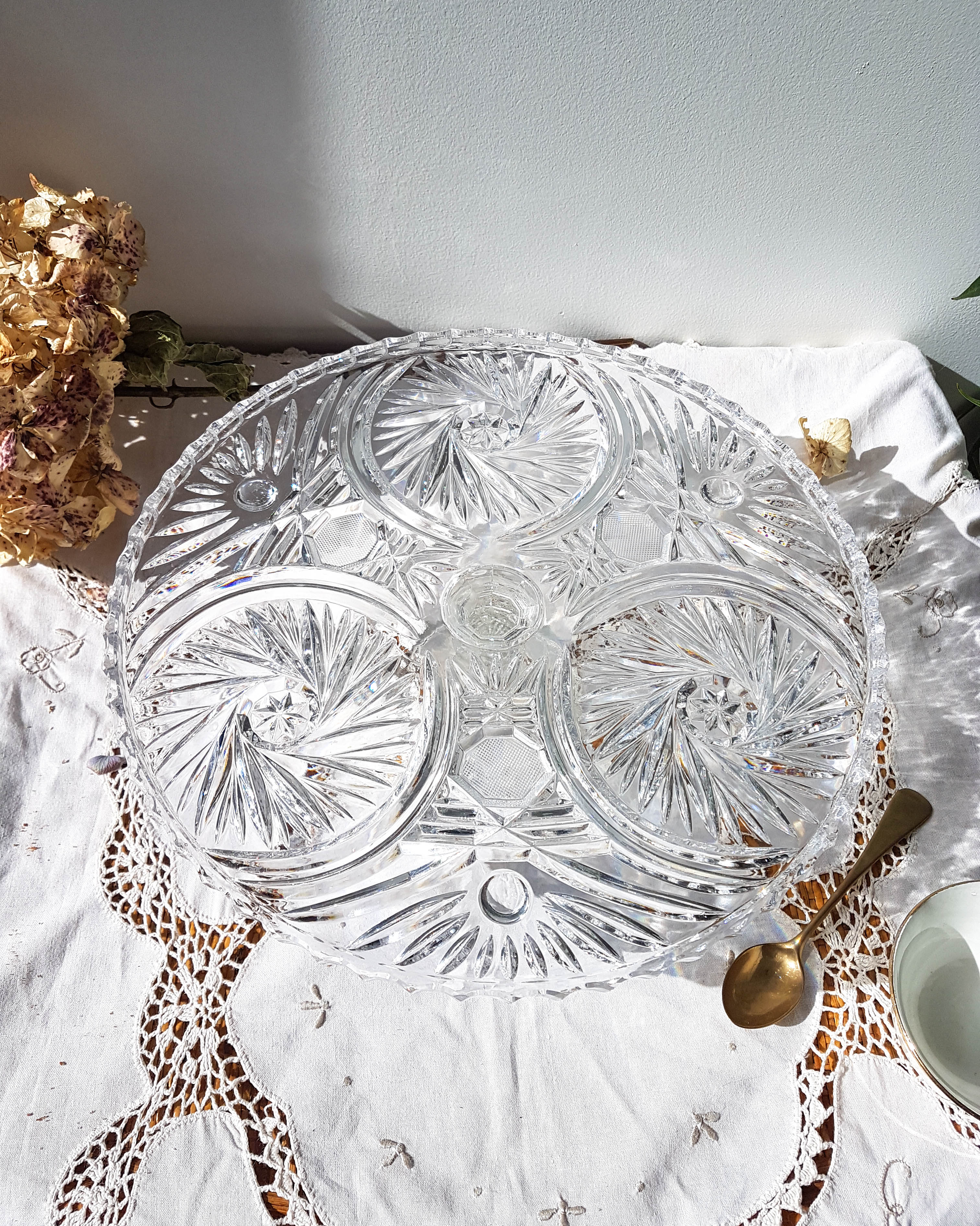 Vintage Crystal Pie Dish - Cut Crystal Serving Plate - Gateway - Centre d
