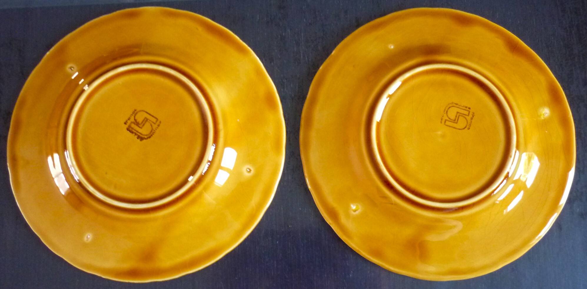 Dessert service of 12 barbotine plates, Sarreguemines, vintage