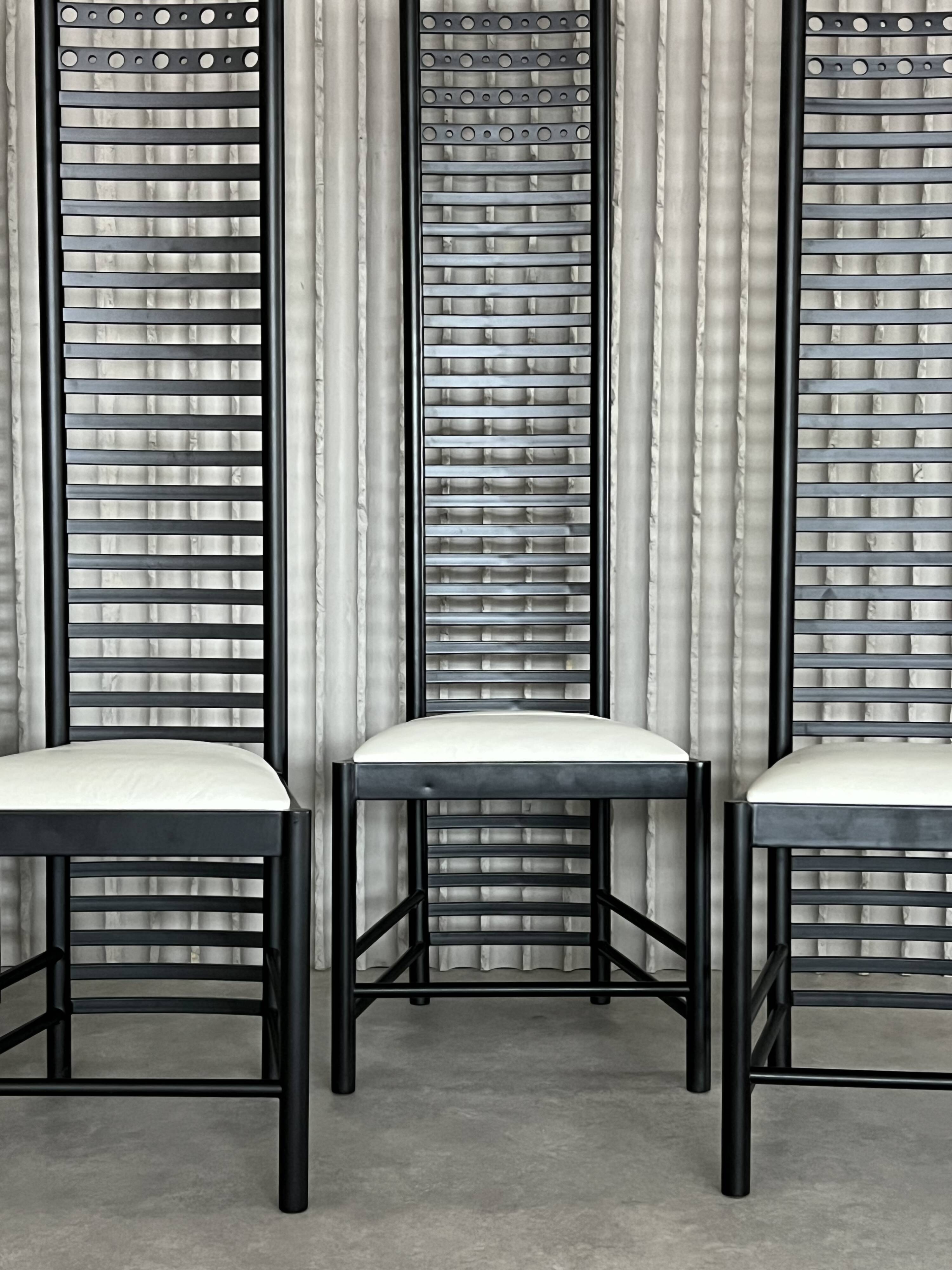 Set of 4 Postmodern Steel Dining Chairs – Sculptural High-Back Design, c. 1980s