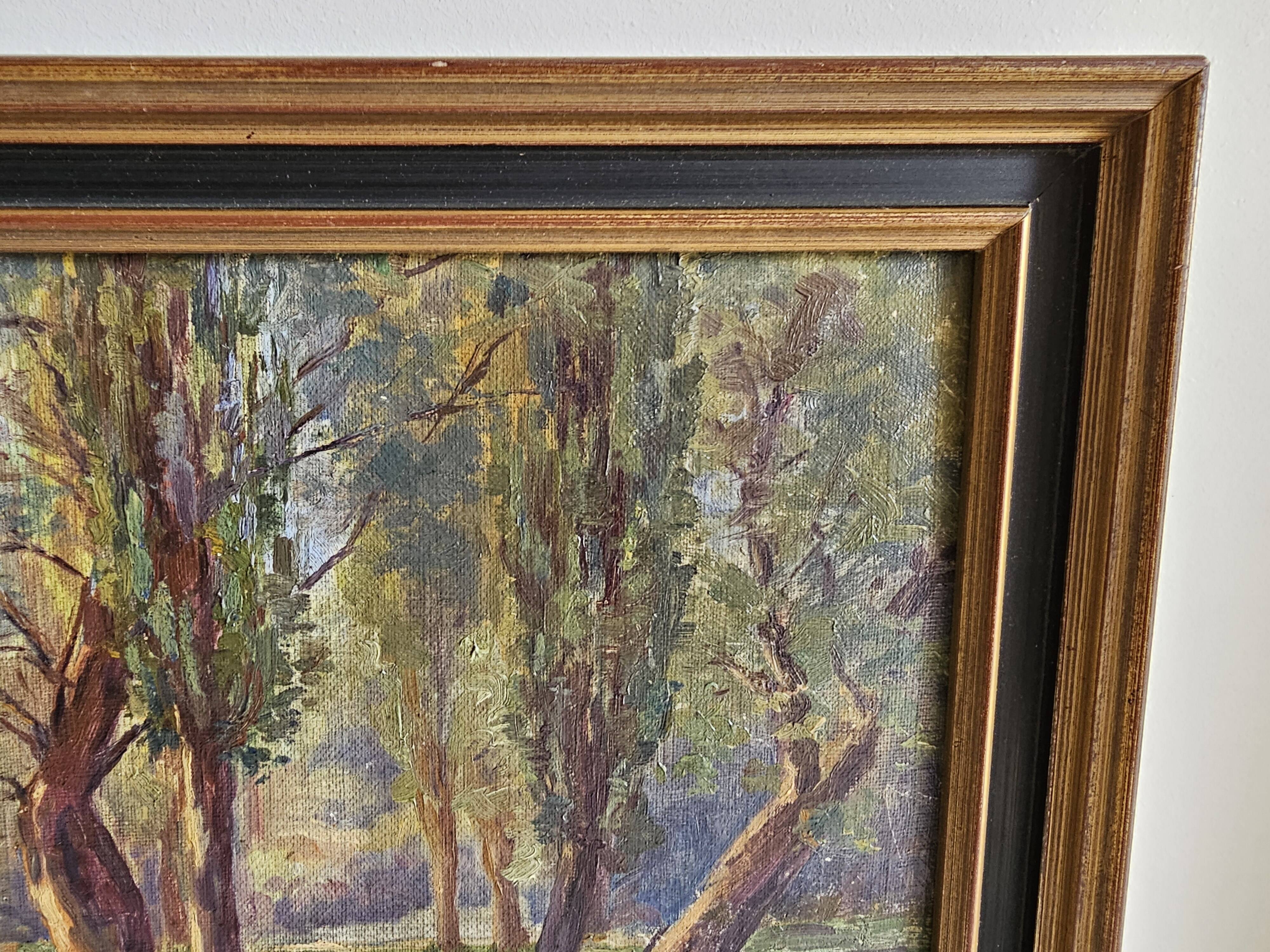 Oil on canvas mounted on panel Landscape River signed Gudin 19
