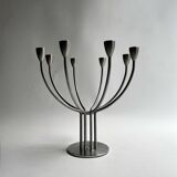 Large brushed metal candlestick with 8 candles, K. Hagberg design 1970