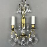 Pair of brass and crystal wall lights, 20th Century