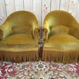 Paire de fauteuils bergère Art Déco velours jaune doré années 1920