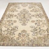 7x9 Cream & Green Floral Pattern Vintage Area Rug, 202x278Cm
