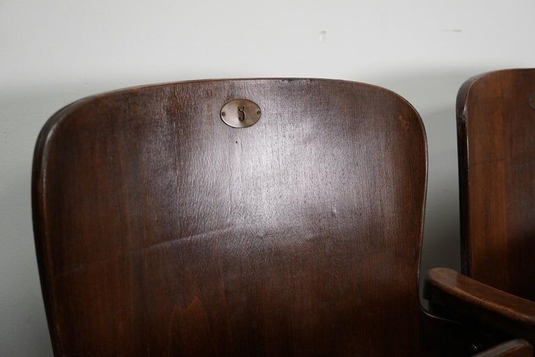 Vintage 4-seater cinema bench in metal and wood, Netherlands, 1930s