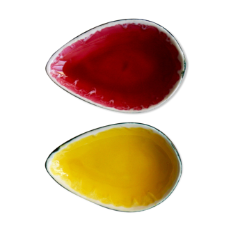 Deux vide-poches ou coupelles vintage en céramique bicolore, Luc ( Lucchesi  ) Vallauris