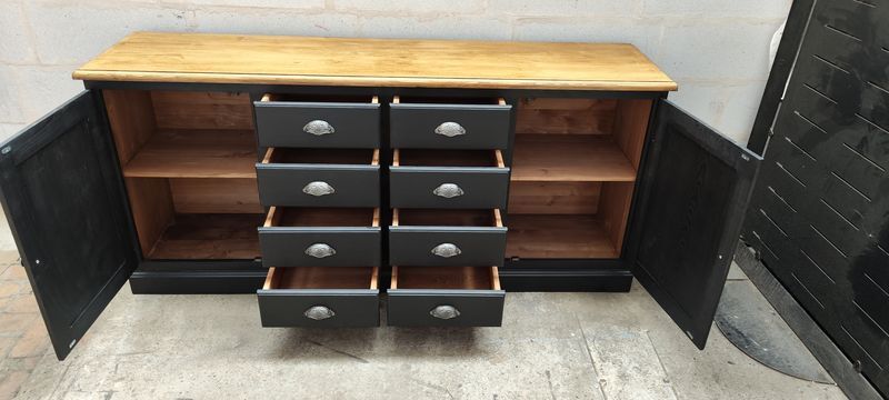 Craft furniture black patina two doors and eight drawers