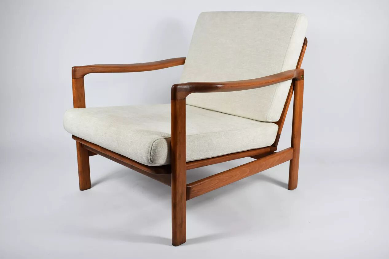 Fauteuil scandinave original Baczyk, années 1960, rénovation, teck.