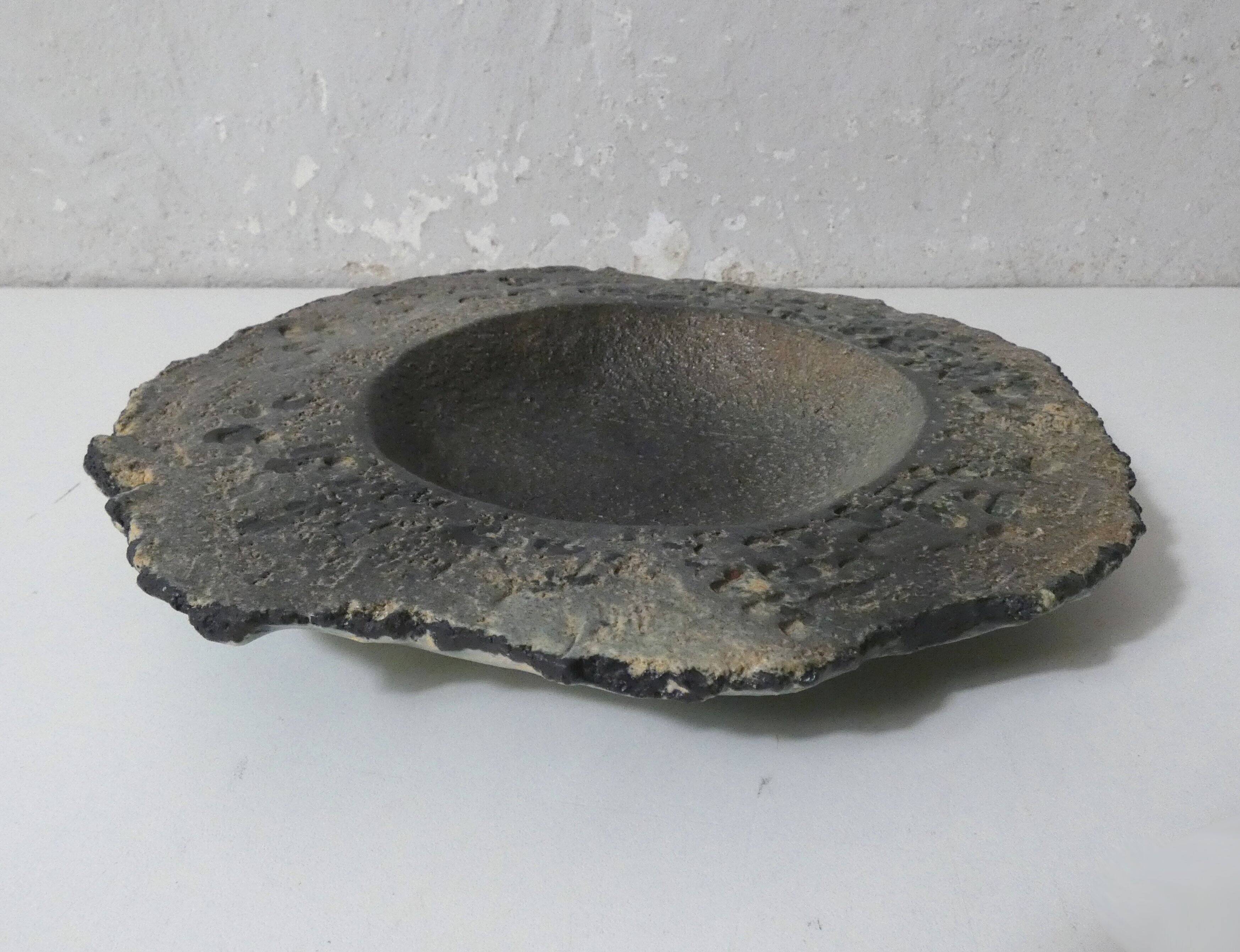 asymmetrical brutalist stoneware bowl signed Vintage